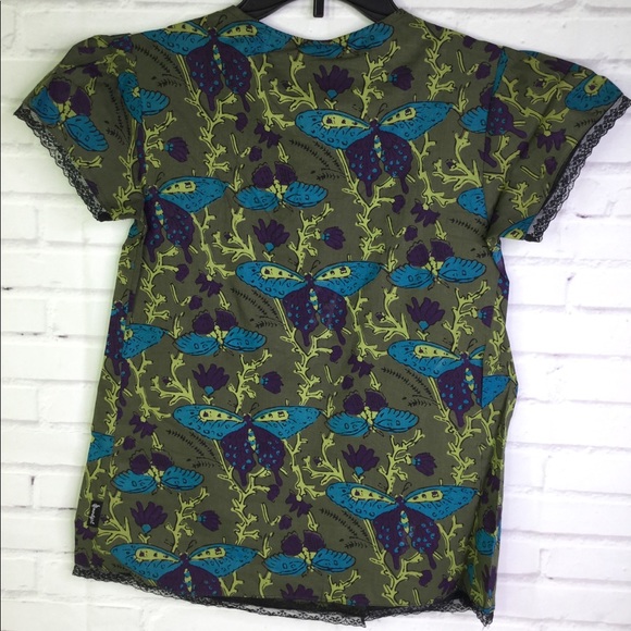 Soundgirl Moss Butterfly Juniors Blouse Top Size S - Picture 2 of 8